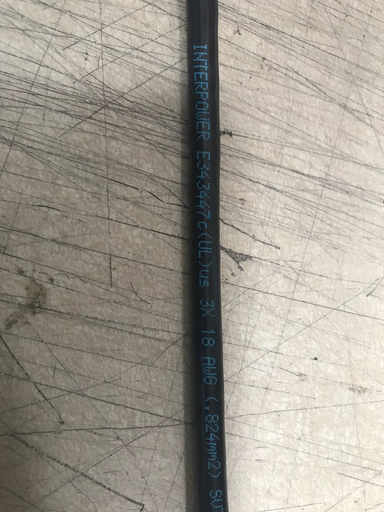 INTERPOWER E34347 (UL)us 3conductor 18AWG 995feet long (824mm2) SVT 105C 300V FT2/VW-1 CSA LL 7970114A31L