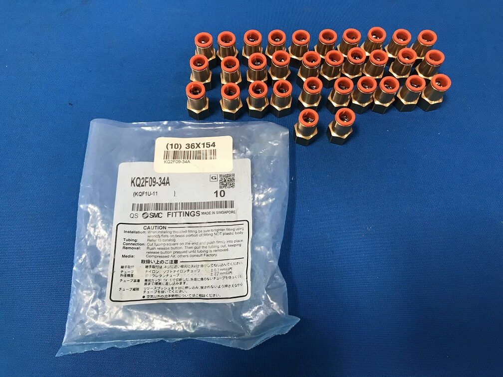 SMC FITTINGS KQ2F09-34A Femal e Adapter Brass 5/16in. TubexFNT rohs Hex size 9/16 inch Pipe size 1/8 Sold in lot of 32pcs