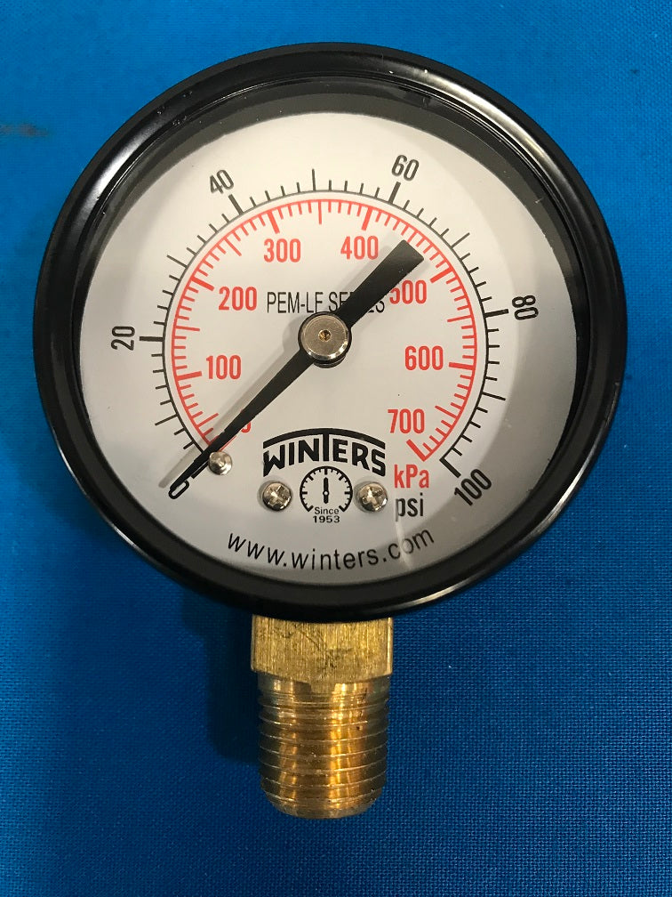 20JN22 WINTERS Gauge pressure 0-100 psi 2.00 inch diameter.