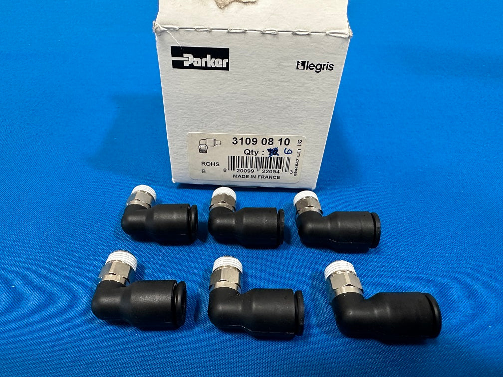 3109 08 10 PARKER, LEGRIS (LOT OF 6) Nylon push to connect, Male elbow x MBSPT, for 5/16 in. tube O.D. 1/8 pipe size
