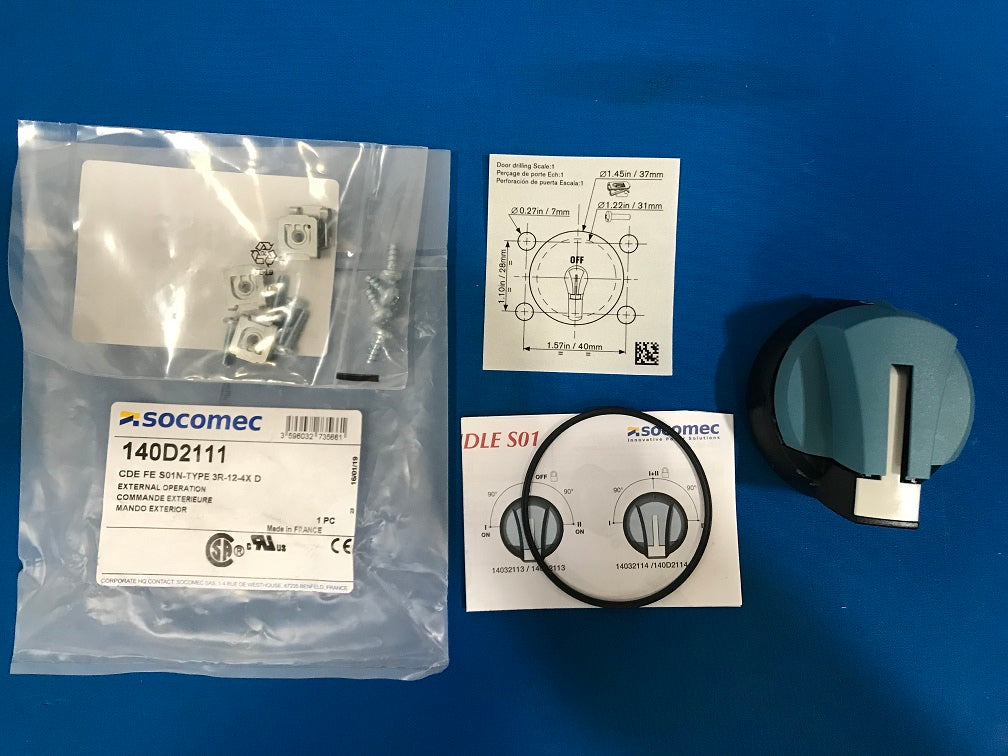 140D2111 SOCOMEC Rotary Handle,round S01 black/blue, mounting application towards the front or right side of the box.