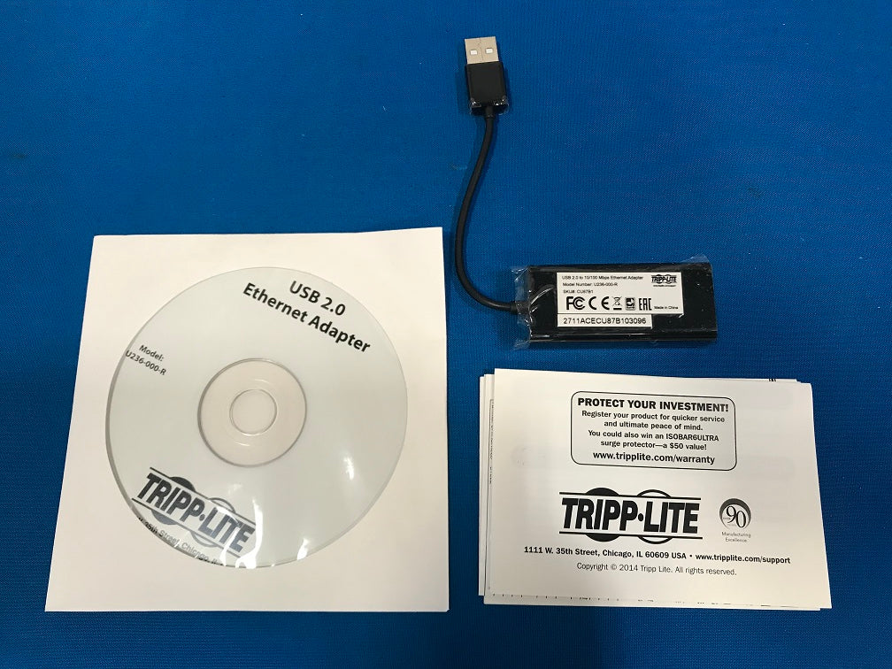 USB 2.0 10/100 Mbps Ethernet Adapter-black TRIPP-LITE, add 10/100Mbps ethernet via a USB port on your laptop or desktop computer.