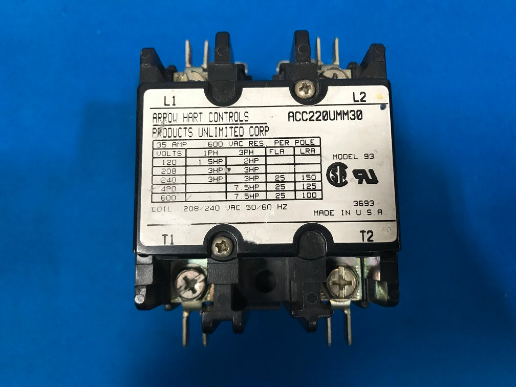 ACC220UMM30 ARROW HART CONTROLS, Contactor coil voltage 208/240vac 50/60hz
