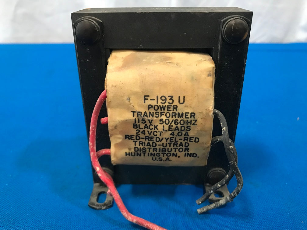 F-193 U Power Transformer Laminated 115vac 50/60hz Black Leads 24vct 4.0A