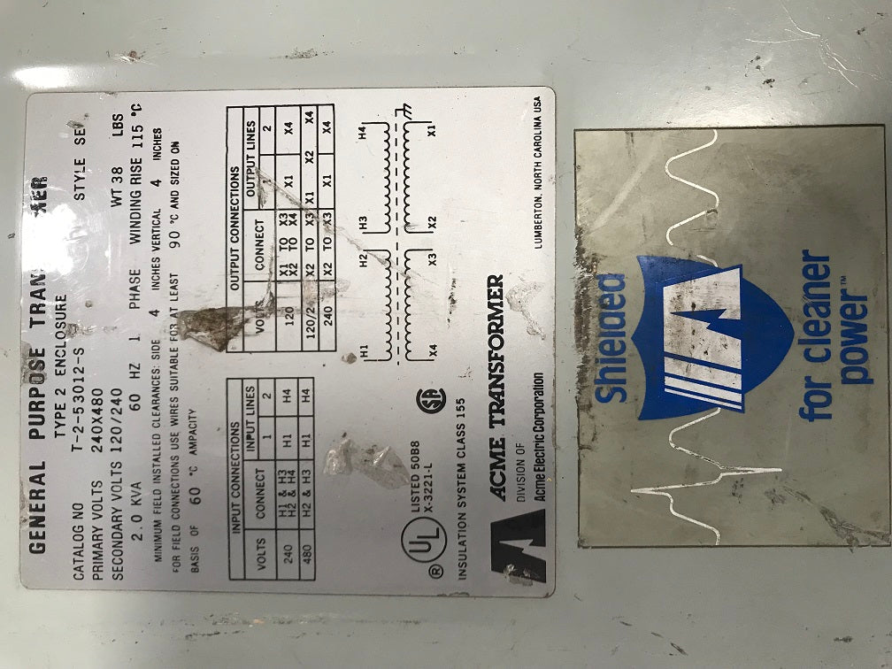 T-2-53012-S ACME TRANSFORMER, Type 2 enclosure General purpose transformer