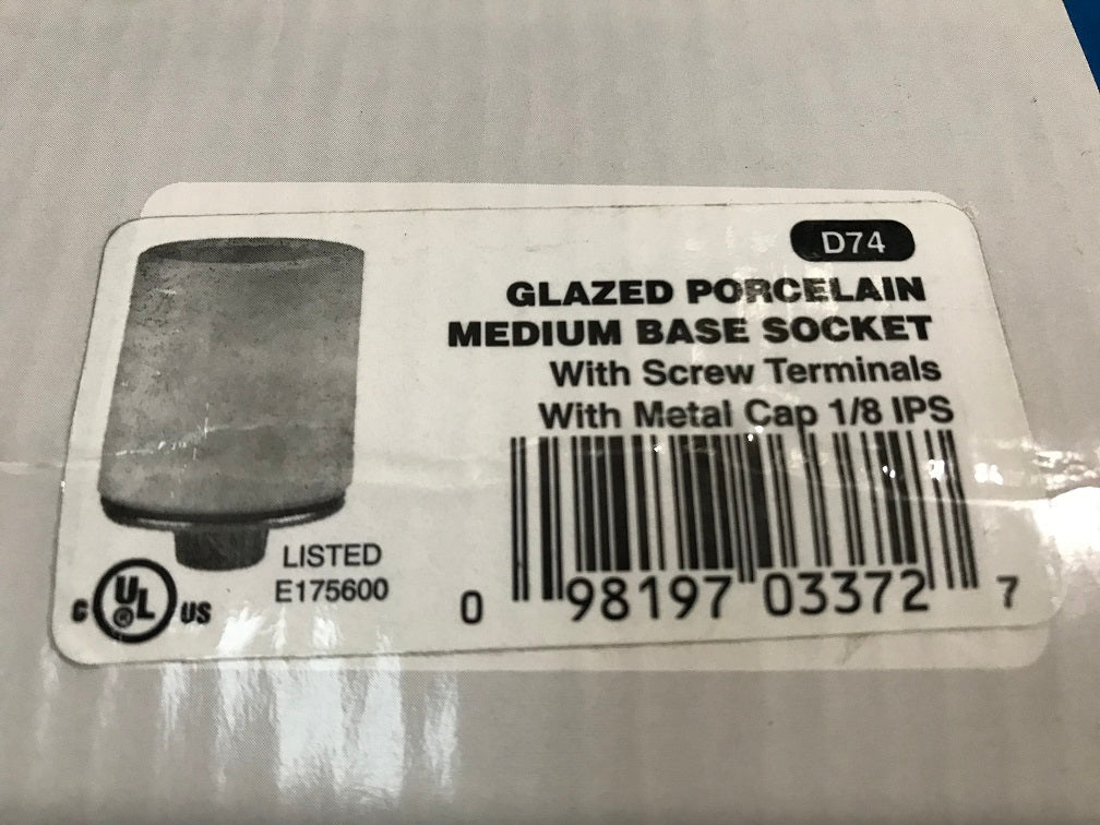 D74 ADL, Glazed Porcelain medium base socket, with screw terminals with metal cap 1/8 IPS Threads. (sold in lot of 4 pcs)