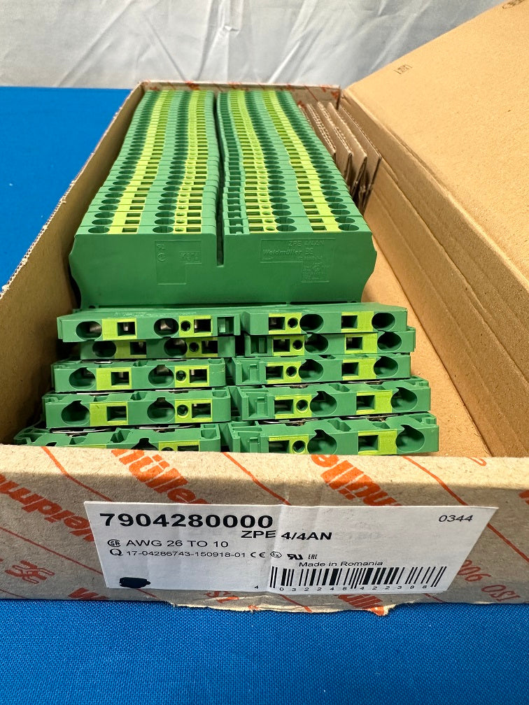 7904280000 weidmuller ZPE 4/4AN Terminal block connector 4 position ground,earth green,yellow 10-26 awg (sold in lot of 21 pcs)