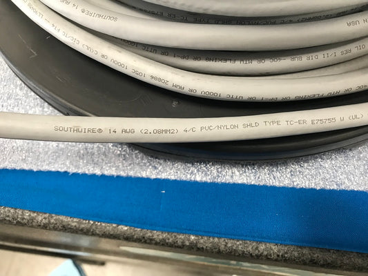 SOUTHWIRE 14AWG (2.08MM2)(170 Feet Long) 4/C PVC/NYLON SHLD TYPE TC-ER E75755 W (UL) 600V 90C DRY 75C WET SUN RES OIL RES I/II DIR BUR -40C OR MTW FLEXING OR DP-1 OR WTTC 1000V OR AWM 20886 105C ROHS-2 MADE IN USA