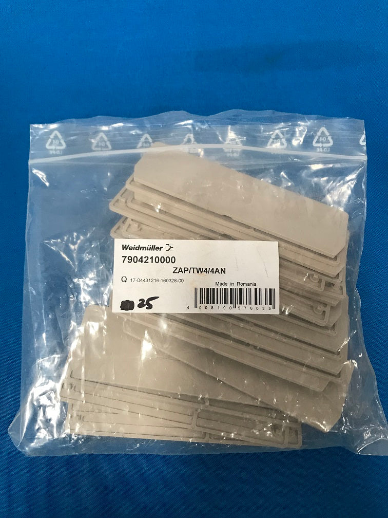 7904210000 ZAP/TW4/4AN  Weidmuller Connector end plate for Terminal block ,Z series beige.  (Sold in lot of 25pcs)