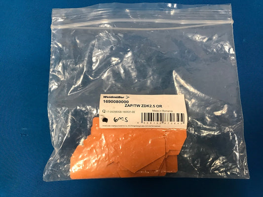 1690080000 Weidmuller  ZAP/TW ZDK2.5 OR  Connector end plate, Rail type for Z series  Orange  (sold in lot of 6pcs) 