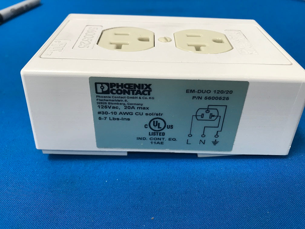 5600525   EM-DUO  Phoenix contact Din rail type mount, 120/20  AC Power plugs and receptacle