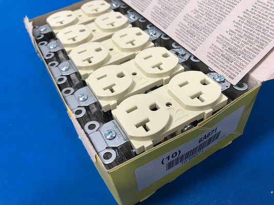 6A671HUBBELL  Receptacle: Duplex, 5-20R  20A   125VAC, Ivory 2 Poles Screw Terminals, std Resist  5-20  20A  (Sold 1 box which contains  10pcs)
