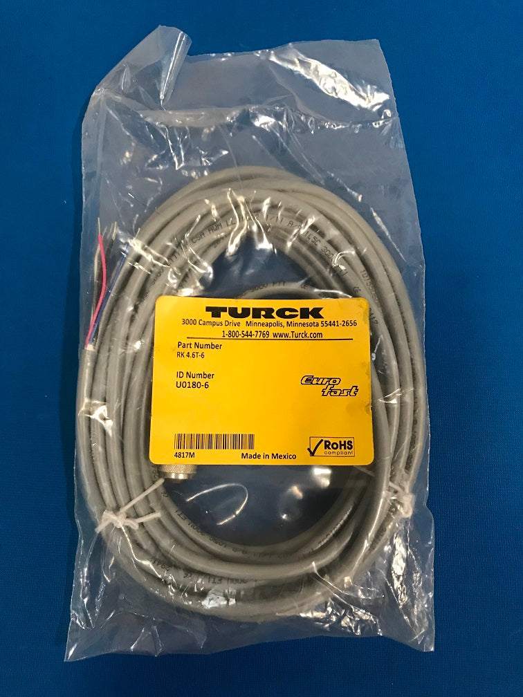 RK 4.6T-6   TURCK    ID NO. U0180-6   Cord set M12 Female 6m,Coded 6 conductor gray.