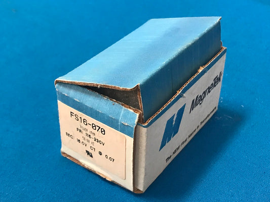 FS16-070 Magnetek  Power Transformer  Primary voltage 115-230vac  50/60hz  Sec: 16.0v ct  @  0.07