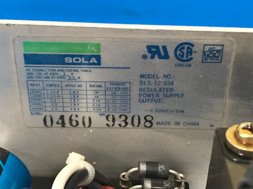 SLS-12-034 SOLA,  Regulated Power Supply  output, 12vdc @ 3.4 A