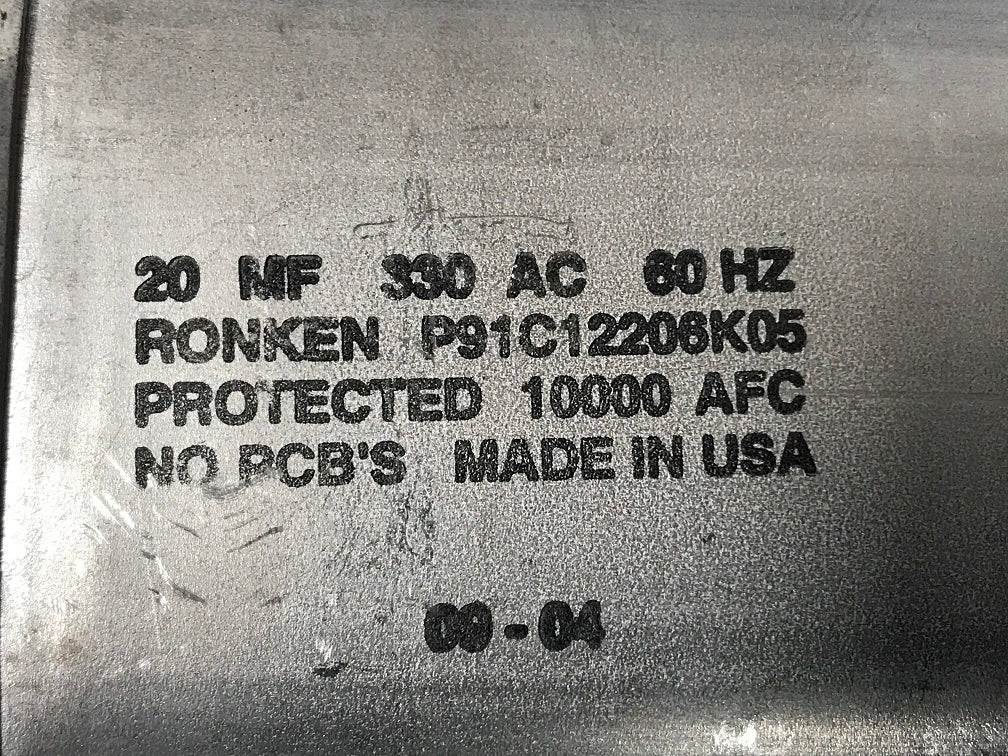 RONKEN   P91C12206K05   20mfd, 330vac, 60hz, Motor Start Capacitor