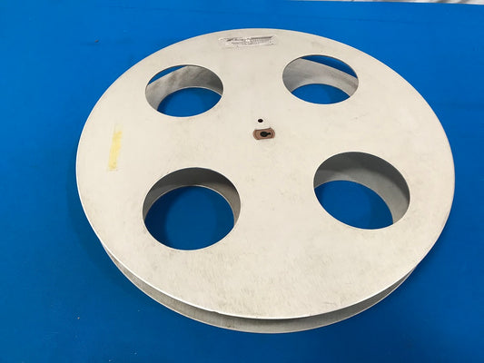 Film reel 35mm, christy brand, 15 inch diameter, 5/16 input shaft