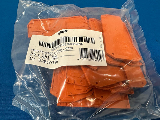 281-326  WAGO orange Terminal block end cover (sold in lot of 25)