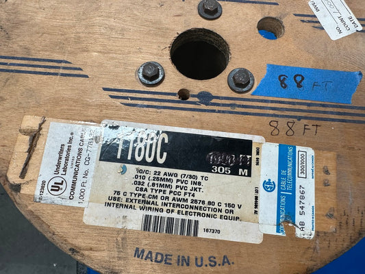 1180C Alpha CABLE: 10 conductor 22awg Alpha wire, (88 FEET LONG)  (7/30) tc .010  (.25mm) PVC ins..032 (.81mm) pvc jkt.  CSA Type PCC Ft4