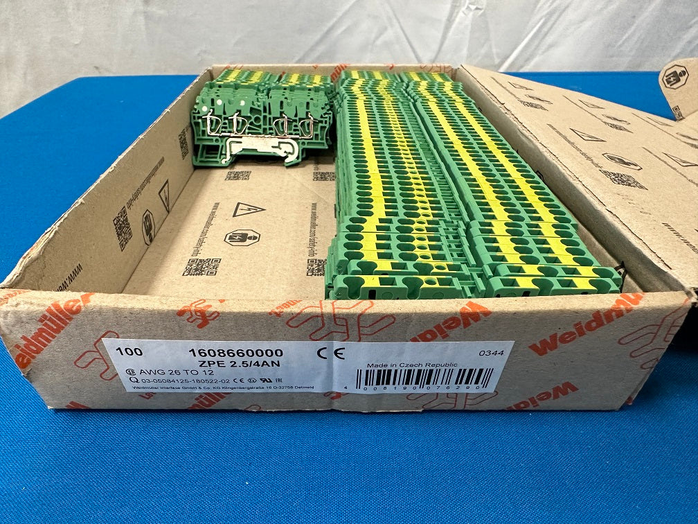 1608660000  ZPE 2.5/4AN  weidmuller  Terminal block connector 4 position ground,earth green yellow  12-30 awg  (sold in lot of63pcs)